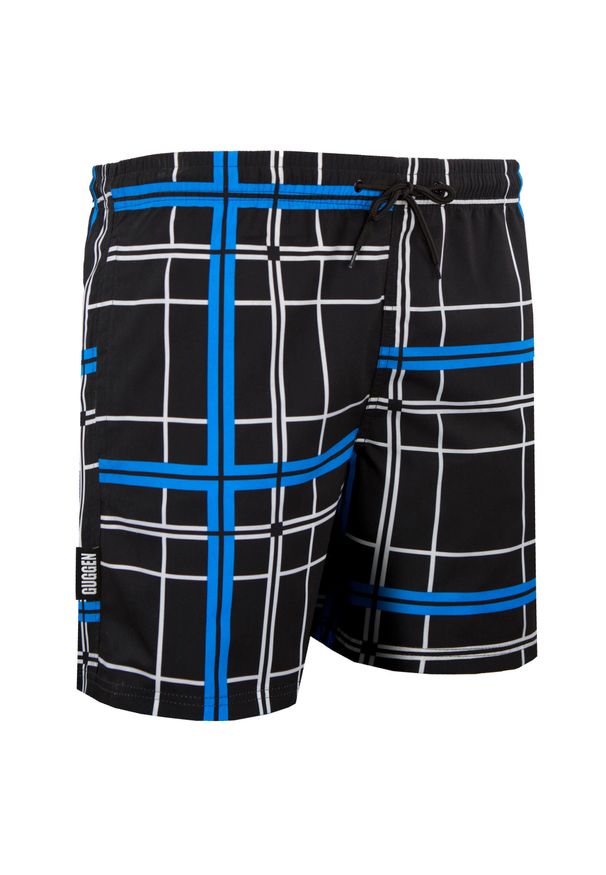 GUGGEN MOUNTAIN - Męskie kąpielówki w kratkę Wysoka jakość druku. Kolor: niebieski, wielokolorowy, czarny. Materiał: poliester. Wzór: kratka. Styl: sportowy