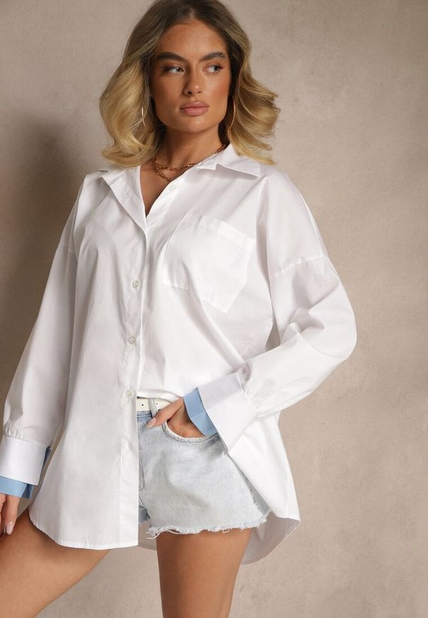 Renee - Biała Bawełniana Koszula Typu Oversize Ronmira. Okazja: na co dzień. Kolor: biały. Materiał: bawełna. Styl: elegancki, casual