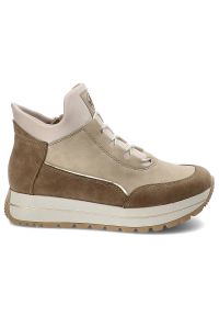 Beżowe Botki Rieker Buty Damskie Na Jesień. Kolor: beżowy. Materiał: jeans. Sezon: jesień. Styl: elegancki #5