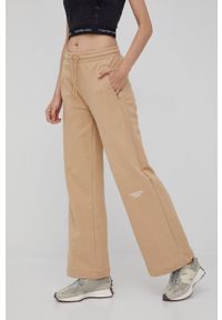 Calvin Klein Jeans spodnie bawełniane damskie kolor beżowy gładkie. Stan: podwyższony. Kolor: beżowy. Materiał: bawełna. Wzór: gładki #2