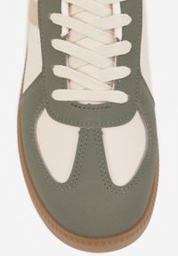 Born2be - Zielone Sneakersy na Grubej Podeszwie z Ozdobnymi Wstawkami Galivia. Okazja: na co dzień. Nosek buta: okrągły. Zapięcie: sznurówki. Kolor: beżowy. Materiał: jeans, materiał. Obcas: na obcasie. Wysokość obcasa: niski #6