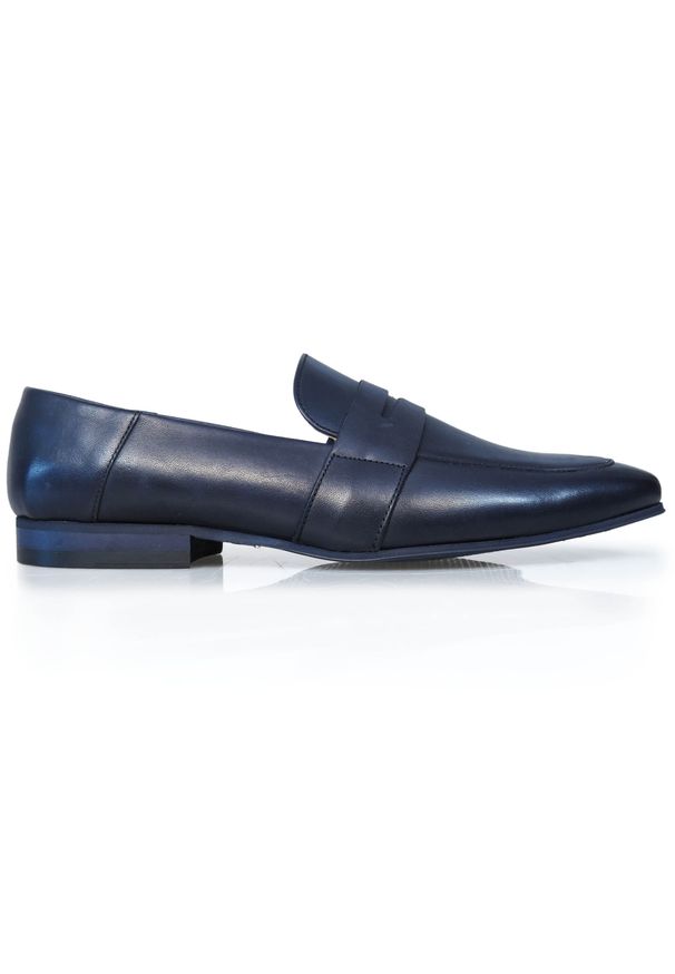 Faber - Granatowe wsuwane buty męskie - penny loafers T125. Okazja: na co dzień. Zapięcie: bez zapięcia. Kolor: niebieski. Materiał: skóra, guma. Sezon: lato. Styl: wizytowy, klasyczny, casual, młodzieżowy