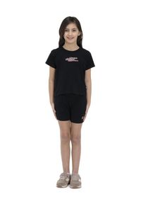 LEONE 1947 APPAREL - Kolorowa, krótka koszulka dziewczęca. Kolor: czarny. Długość: krótkie. Wzór: kolorowy. Sport: joga i pilates