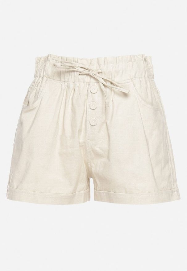 Born2be - Jasnobeżowe Szorty z Gumką w Pasie Ściągane Troczkiem z Ozdobnymi Guzikami Damarie. Okazja: na co dzień. Kolor: beżowy. Sezon: lato. Styl: casual, elegancki, sportowy