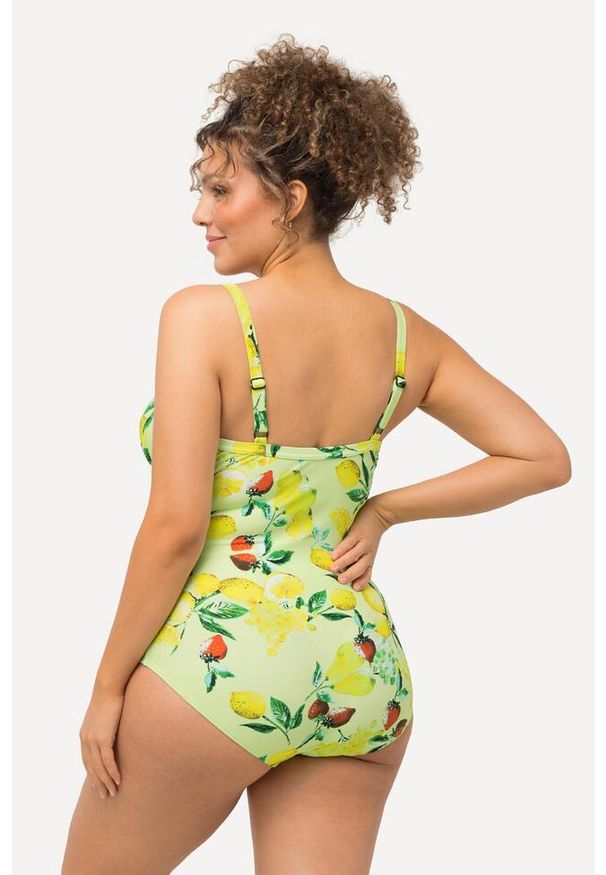 ULLA POPKEN - Damski Strój kąpielowy cytryny miękkie miseczki regulowane ramiączka. Kolekcja: plus size. Kolor: zielony. Materiał: elastan, poliamid, materiał