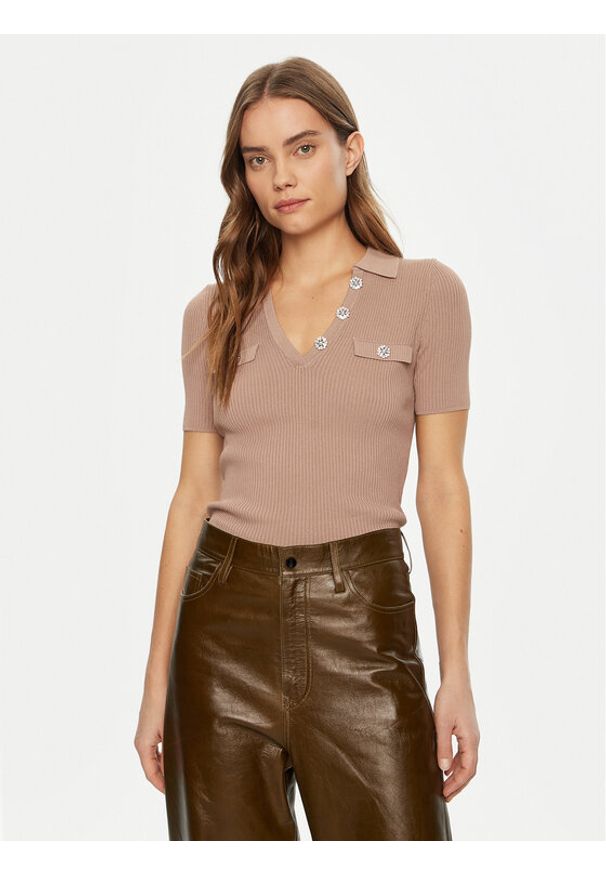 Guess Sweter W5RR25 Z2U00 Beżowy Regular Fit. Kolor: beżowy. Materiał: wiskoza