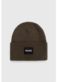 Hugo - HUGO czapka kolor zielony. Kolor: zielony. Materiał: dzianina