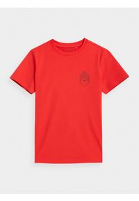 4f - T-shirt z nadrukiem chłopięcy. Kolor: czerwony. Materiał: dzianina, bawełna. Wzór: nadruk #1