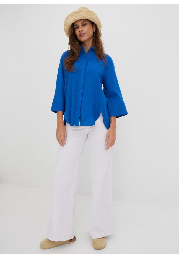 bonprix - Jeansy ze stretchem wide leg, mid waist. Kolor: biały