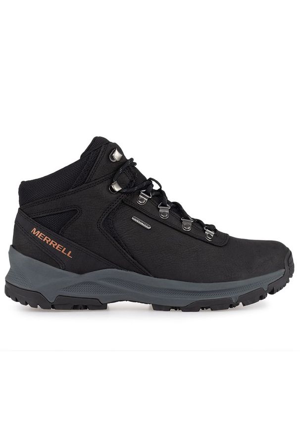 Buty Merrell Erie Mid Leather Waterproof J500151 - czarne. Zapięcie: sznurówki. Kolor: czarny. Materiał: skóra, materiał, guma. Szerokość cholewki: normalna. Sezon: zima