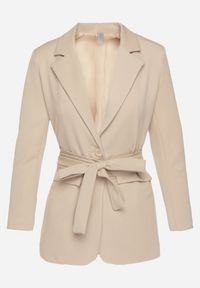 Born2be - Jasnobeżowa Marynarka Jednorzędowa z Wiązanym Paskiem Isabelline. Kolor: beżowy. Styl: elegancki