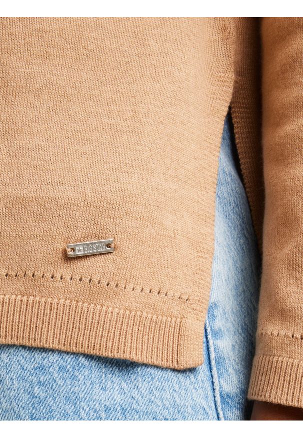 Big-Star - Sweter damski z wiskozy brązowy Airin 802. Okazja: na co dzień. Kolor: brązowy. Materiał: wiskoza. Styl: vintage, klasyczny, casual