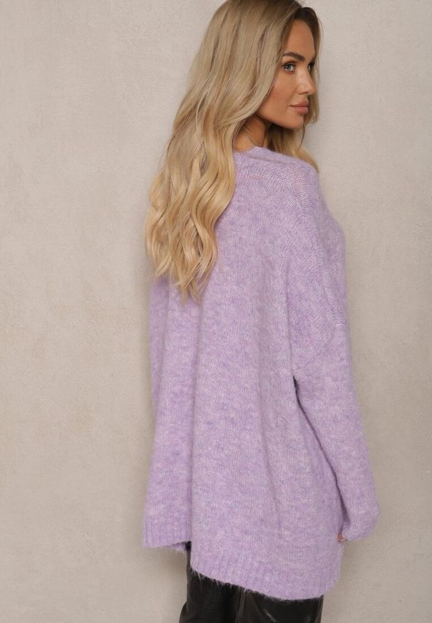 Renee - Fioletowy Casualowy Sweter Oversize Allethia. Okazja: na co dzień. Kolor: fioletowy. Styl: casual