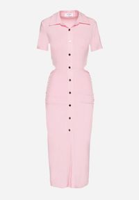 Born2be - Różowa Sukienka Koszulowa z Wycięciami w Talii i i Marszczeniami Zapinana na Guziki Quvlea. Okazja: na co dzień. Kolor: różowy. Materiał: wiskoza, jeans. Typ sukienki: koszulowe. Styl: casual #4