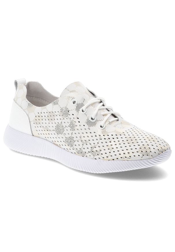Półbuty damskie Artiker, skóra naturalna perforowana cholewka sznurowane lekka elastyczna podeszwa sportowy fason, białe, 58C0156. Okazja: na spacer, na co dzień. Zapięcie: sznurówki. Kolor: biały. Materiał: skóra. Szerokość cholewki: normalna. Wzór: ażurowy. Sport: turystyka piesza