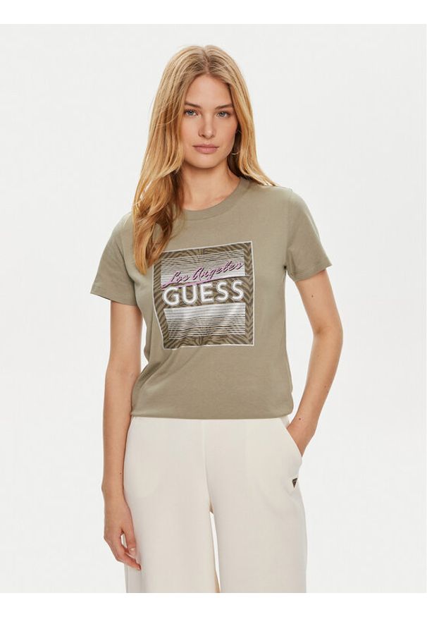 Guess T-Shirt W4YI17 I3Z14 Zielony Regular Fit. Kolor: zielony. Materiał: bawełna