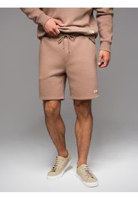 Ombre Clothing - Dresowe szorty unisex ze ściągaczem w pasie – brązowe V16 - Rozmiar: M/L. Kolor: brązowy. Materiał: dresówka. Wzór: aplikacja. Styl: sportowy