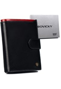 ROVICKY - Portfel skórzany Rovicky N4L-RVT-6894 Black+Red czarny. Kolor: czarny. Materiał: skóra