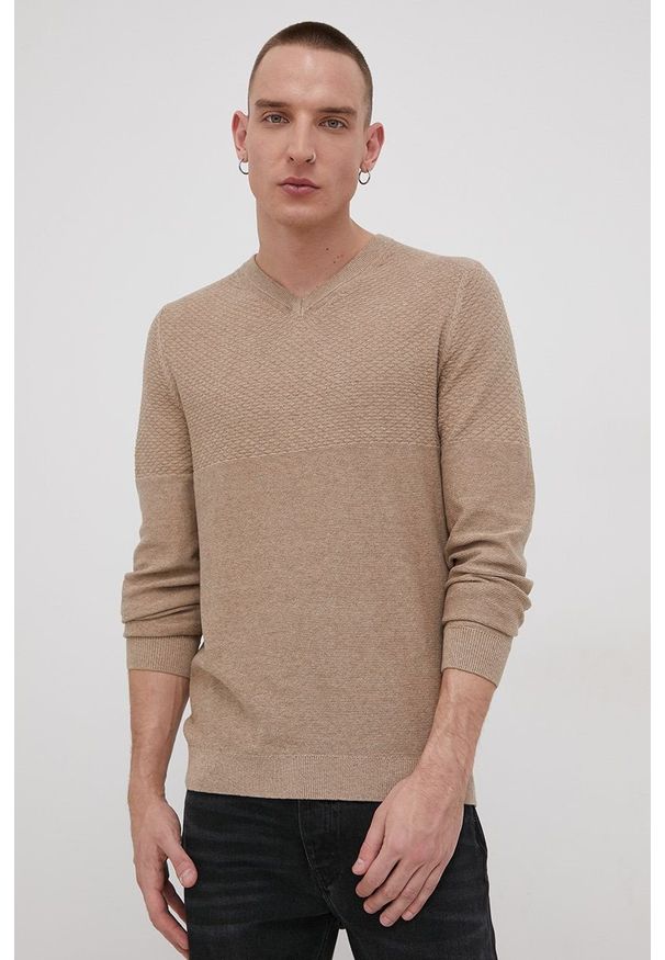 Premium by Jack&Jones Sweter męski kolor brązowy. Okazja: na co dzień. Kolor: brązowy. Materiał: bawełna, poliester, dzianina. Długość rękawa: długi rękaw. Długość: długie. Styl: casual