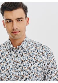 Pako Lorente - PAK LORENTE - Biała koszula męska kolorowe kwiaty. Kolor: biały. Materiał: bawełna, elastan. Długość rękawa: długi rękaw. Długość: długie. Wzór: kolorowy, kwiaty. Sezon: jesień #7