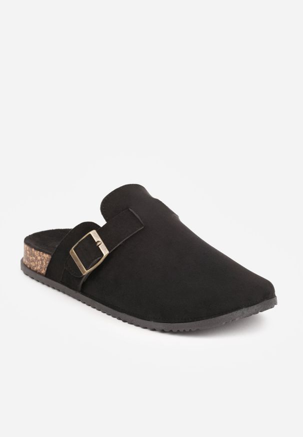 Born2be - Czarne Klapki Typu Chodaki na Korkowej Podeszwie Andrena. Okazja: na co dzień. Kolor: czarny. Materiał: jeans, len. Styl: klasyczny, casual