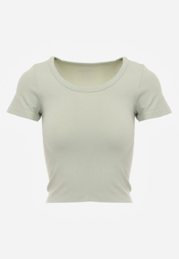 Born2be - Zielony Gładki T-shirt o Krótszym Kroju Errora. Okazja: na co dzień. Kolor: zielony. Materiał: jeans, materiał. Długość: krótkie. Wzór: gładki. Styl: casual