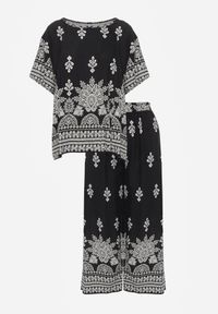 Born2be - Czarny Komplet Wiskozowy Szerokie Spodnie i Luźna Bluzka z Nadrukiem Paisley Thela. Kolekcja: plus size. Kolor: czarny. Materiał: wiskoza. Wzór: nadruk, paisley #3