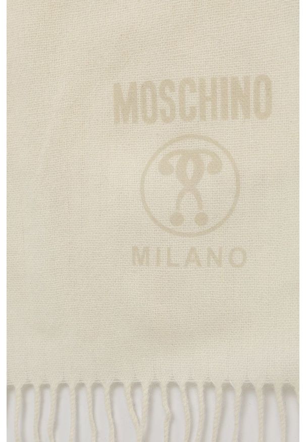 MOSCHINO - Moschino Szal wełniany kolor kremowy gładki. Kolor: beżowy. Materiał: wełna. Wzór: gładki