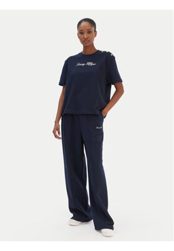 TOMMY HILFIGER - Tommy Hilfiger T-Shirt Script WW0WW47819 Granatowy Regular Fit. Kolor: niebieski. Materiał: bawełna