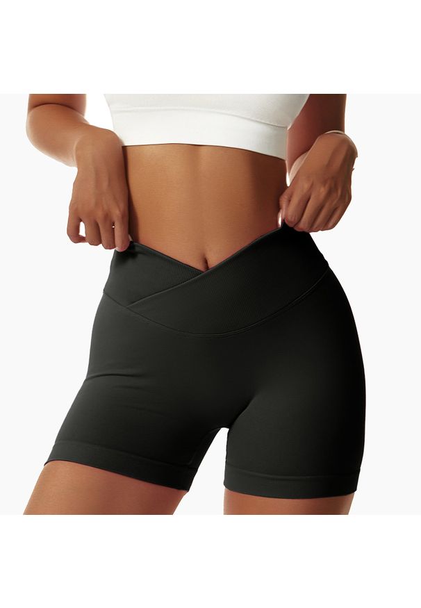 Intica - Szorty sportowe z wysokim stanem odprowadzające wilgoć Rezzan. Stan: podwyższony. Kolor: czarny. Materiał: tkanina, materiał. Sport: fitness