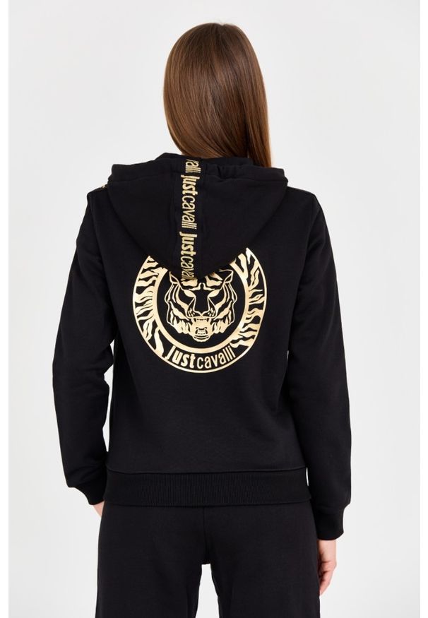 Just Cavalli - JUST CAVALLI Czarna damska bluza T-round Gold, Rozmiar S. Kolor: czarny