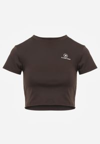 Born2be - Brązowy Krótki T-shirt w Stylu Basic z Minimalistycznym Nadrukiem Orithana. Okazja: na co dzień. Kolor: brązowy. Materiał: jeans. Długość: krótkie. Wzór: nadruk. Styl: sportowy, casual #8