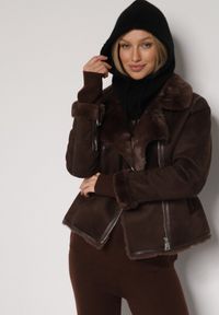 Born2be - Czarna Czapka Kominiarka z Wełną o Kroju Kaptura z Kominem Linezra. Kolor: czarny. Materiał: wełna. Styl: casual, elegancki #2