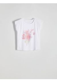 Reserved - T-shrt kimono z nadrukiem - biały. Kolor: biały. Materiał: bawełna, dzianina. Wzór: nadruk #1