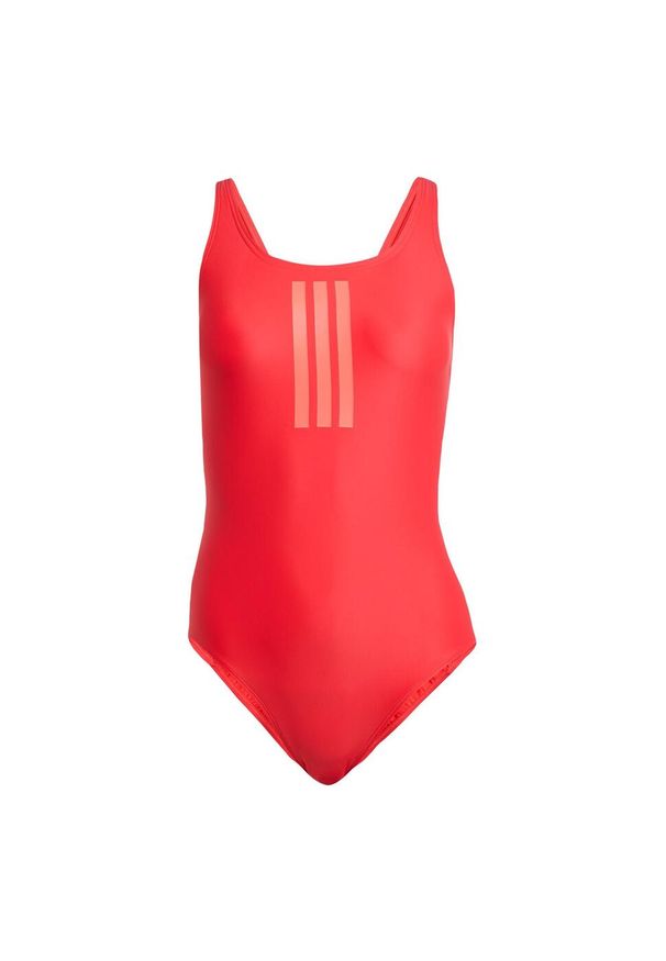 Adidas - Strój do pływania 3-Stripes V-Back. Kolor: czerwony. Materiał: materiał