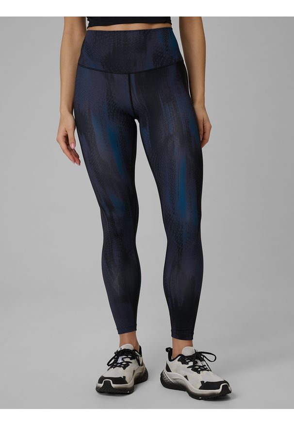 4f - 4F Legginsy treningowe szybkoschnące damskie - granatowe XL. Stan: podwyższony. Kolor: niebieski. Sport: fitness