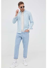 Pepe Jeans koszula PENTON męska slim z kołnierzykiem button-down. Typ kołnierza: button down. Kolor: niebieski. Materiał: materiał #4