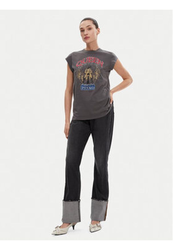 Pinko - PINKO T-Shirt Marrakech 104603 A2DA Szary Regular Fit. Kolor: szary. Materiał: bawełna