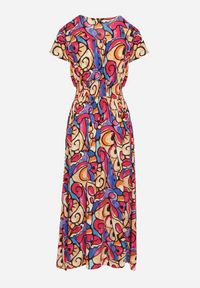 Born2be - Różowa Bawełniana Sukienka z Abstrakcyjnym Wzorem Emilisse. Okazja: na co dzień. Kolor: różowy. Materiał: bawełna. Styl: casual, klasyczny #5