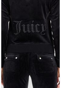 Juicy Couture - JUICY COUTURE Damska czarna bluza Robertson Jewelled Velour Hoodie. Okazja: na co dzień. Kolor: czarny. Materiał: welur. Styl: casual, elegancki