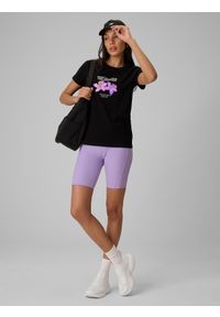 4f - 4F Legginsy kolarki z prążkowanej dzianiny damskie - fioletowe M. Stan: podwyższony. Kolor: fioletowy. Materiał: prążkowany, dzianina. Sezon: lato. Sport: turystyka piesza #1