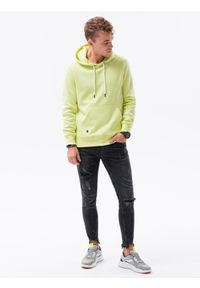 Ombre Clothing - Bluza męska z kapturem BASIC - limonkowa V8 - Rozmiar: XL. Typ kołnierza: kaptur. Kolor: żółty. Materiał: poliester, bawełna. Styl: klasyczny