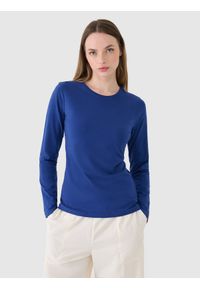 4f - 4F Longsleeve slim gładki damski - granatowy XS. Okazja: na co dzień. Kolor: niebieski. Materiał: jersey, elastan, dzianina, bawełna, materiał. Długość rękawa: długi rękaw. Długość: długie. Wzór: gładki. Styl: sportowy, casual