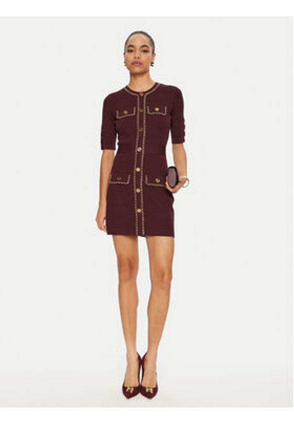 Elisabetta Franchi Sukienka dzianinowa AM-92B-46E2 Bordowy Regular Fit. Kolor: czerwony. Materiał: syntetyk