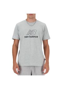 Koszulka New Balance MT41906AG - szara. Kolor: szary. Materiał: bawełna, dresówka. Długość rękawa: krótki rękaw. Długość: krótkie. Wzór: napisy #1