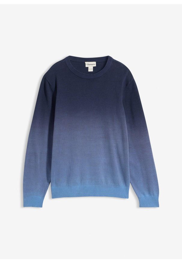 bonprix - Sweter z cienkiej dzianiny w cieniowanym kolorze. Kolor: niebieski. Materiał: dzianina
