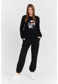 Karl Lagerfeld - KARL LAGERFELD Czarna damska bluza z cyrkoniami Ikonik 2.0, Rozmiar XS. Kolor: czarny. Materiał: materiał. Wzór: aplikacja. Styl: elegancki #3