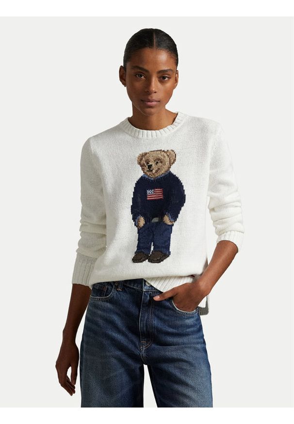 Polo Ralph Lauren Sweter 211978359001 Biały Relaxed Fit. Typ kołnierza: polo. Kolor: biały. Materiał: bawełna