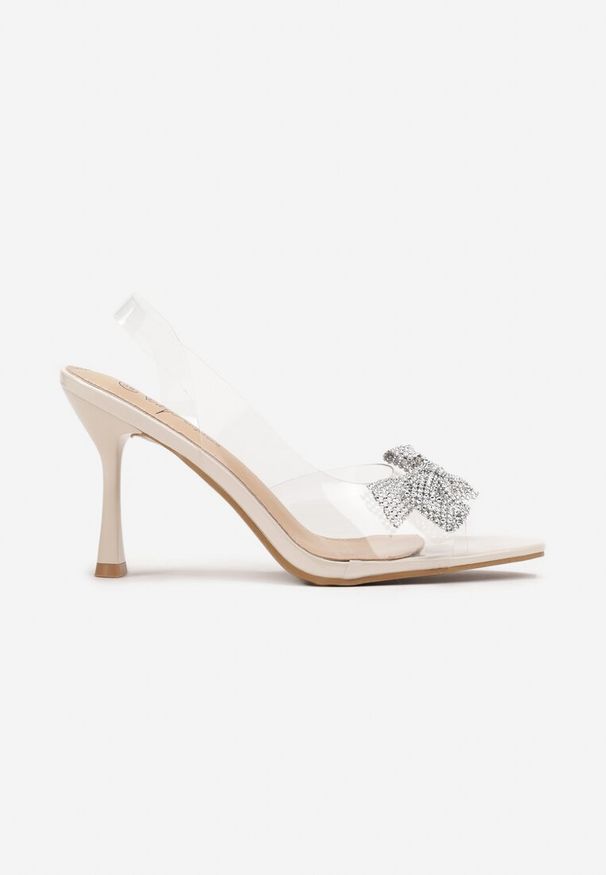 Renee - Beżowe Przezroczyste Szpilki z Kokardą z Cyrkonii Hanwen. Okazja: na co dzień. Kolor: beżowy. Materiał: jeans. Obcas: na szpilce. Styl: glamour, elegancki, casual. Wysokość obcasa: średni