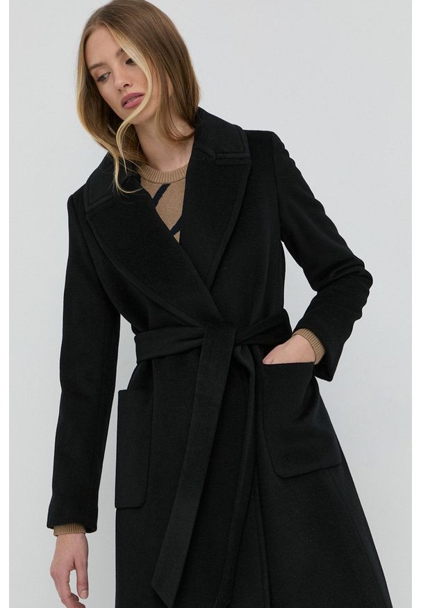 Lauren Ralph Lauren - Płaszcz. Okazja: na co dzień. Kolor: czarny. Materiał: materiał. Wzór: gładki. Styl: klasyczny, casual